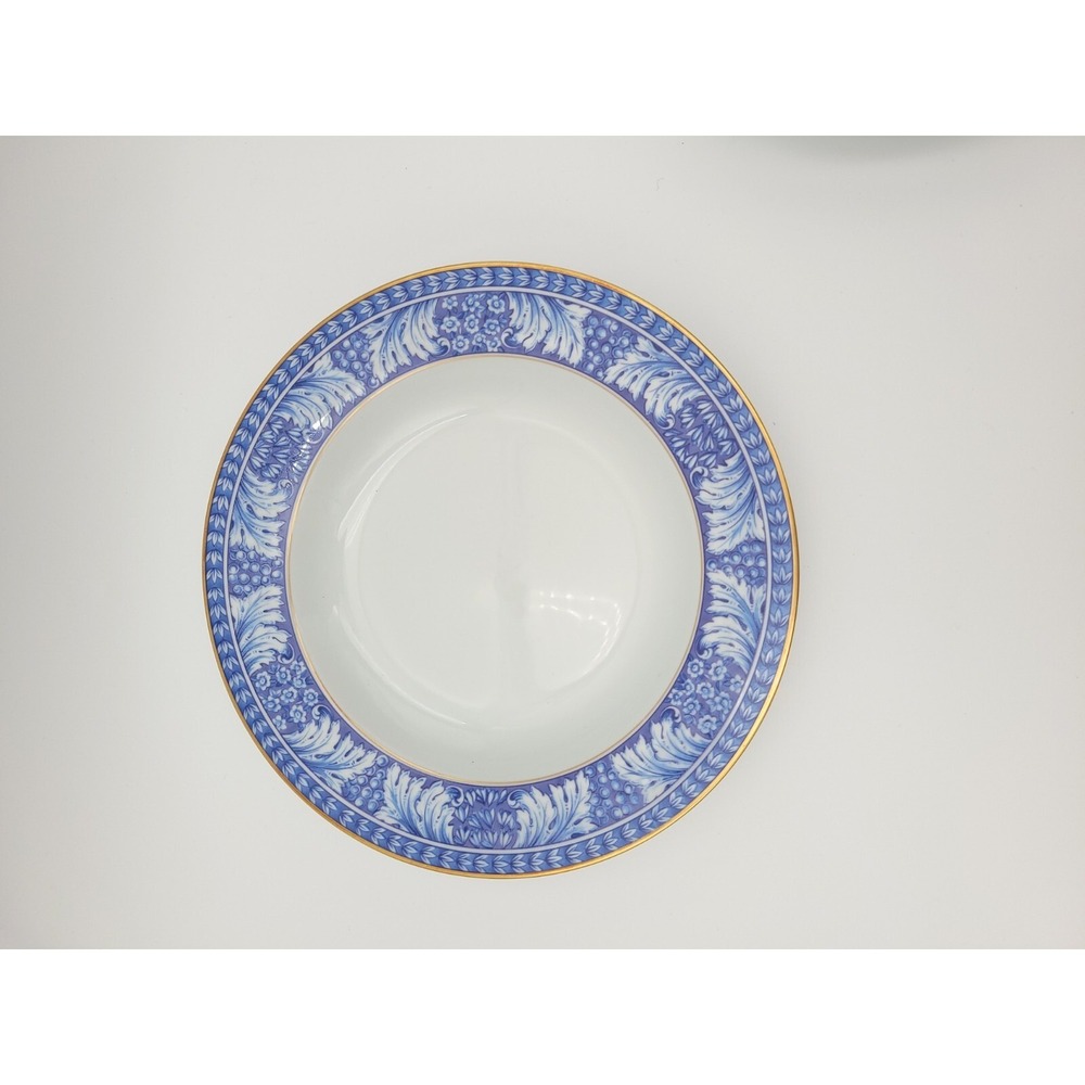 Set Of 4 Block China Spal Obidos Blue Floral Gold Trim Shallow Soup Bowls - Picture 3 of 9